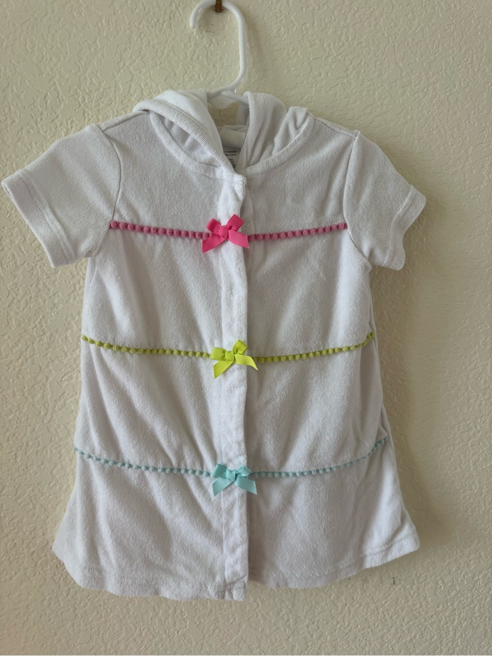 Little Me White Hooded Swim Cover with Pink, Lime and Aqua Bows